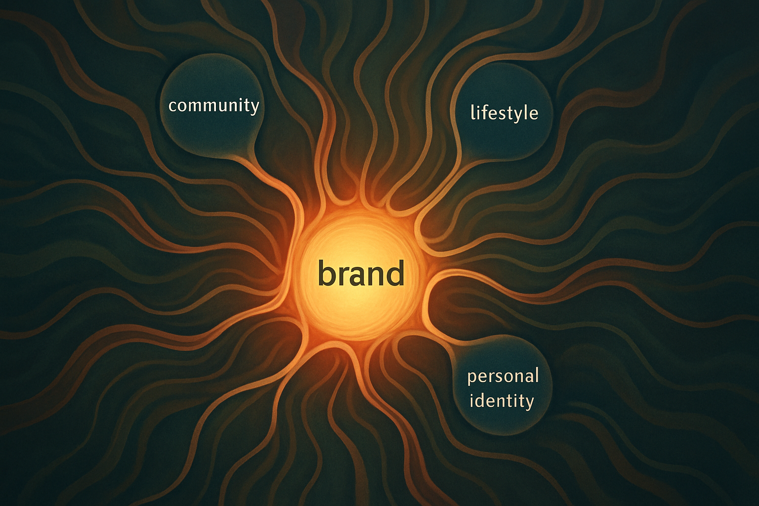 An abstract image of a brand ecosystem, showing a core idea connecting to lifestyle and community, in the context of the snus vs cigarettes debate.