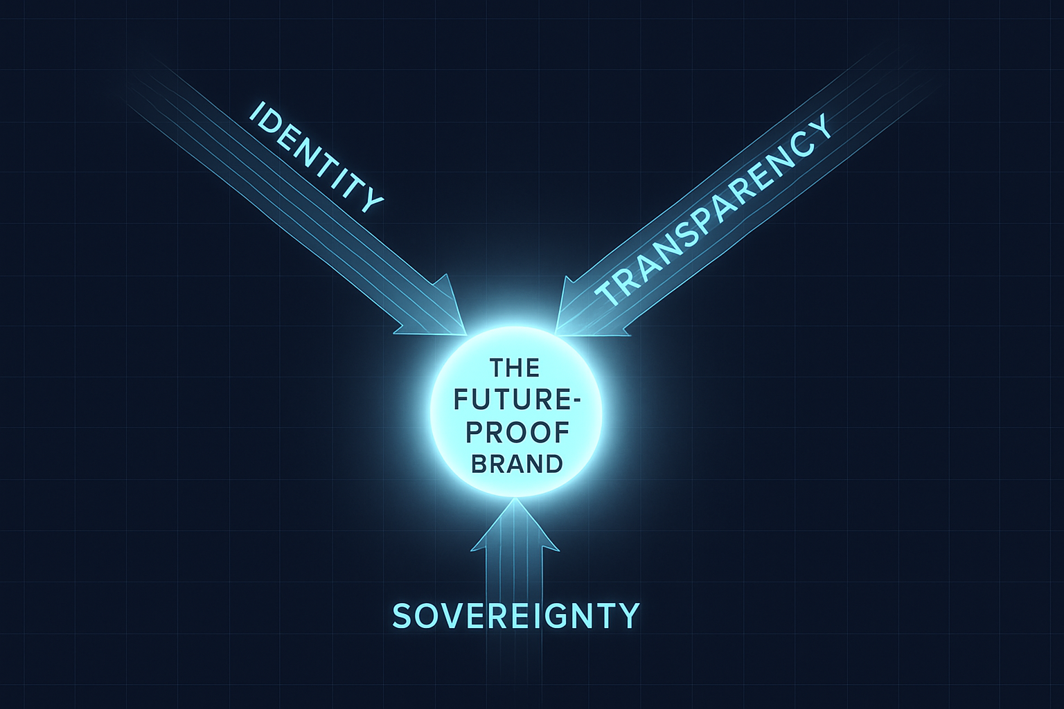A conceptual diagram showing the convergence of Identity, Transparency, and Sovereignty into a future-proof brand.