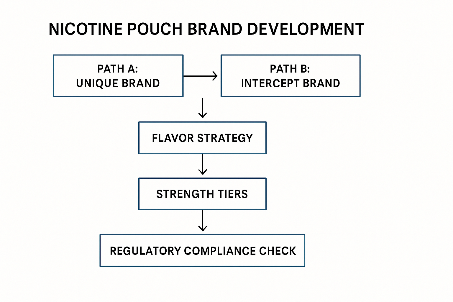 A flowchart outlining the strategic design phase for a new nicotine pouch brand.